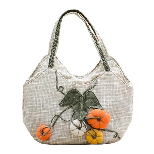 YOPI Vintage-Tragetasche im Ethno-Stil for Frauen mittleren Alters | Literarische Canvas-Handtasche | Stilvolle Muttertasche(Pumpkin) von YOPI