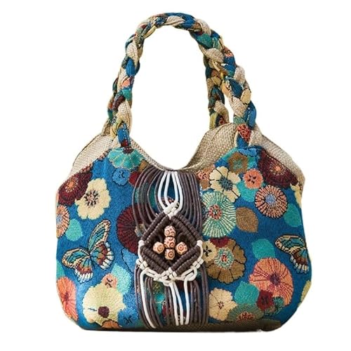 YOPI Vintage-Tragetasche im Ethno-Stil for Frauen mittleren Alters | Literarische Canvas-Handtasche | Stilvolle Muttertasche(Small Green) von YOPI