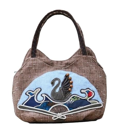 YOPI Vintage-Tragetasche im Ethno-Stil for Frauen mittleren Alters | Literarische Canvas-Handtasche | Stilvolle Muttertasche(Swan Tour) von YOPI