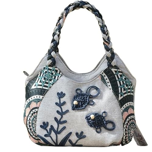 YOPI Vintage-Tragetasche im Ethno-Stil for Frauen mittleren Alters | Literarische Canvas-Handtasche | Stilvolle Muttertasche(Travel) von YOPI