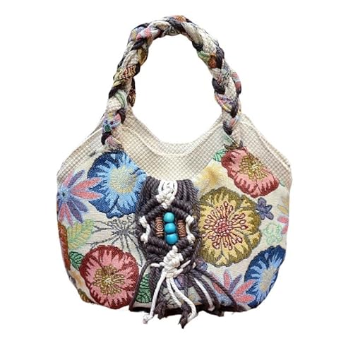 YOPI Vintage-Tragetasche im Ethno-Stil for Frauen mittleren Alters | Literarische Canvas-Handtasche | Stilvolle Muttertasche(Wheel flower) von YOPI