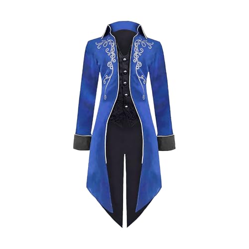 YORDET Herren Mittelalter Steampunk Frack Jacke Gothic Mantel viktorianische Hof Stickerei Mantel Renaissance Retro Party Vampir Cosplay Kostüme für Erwachsene (Blau, 3XL) von YORDET