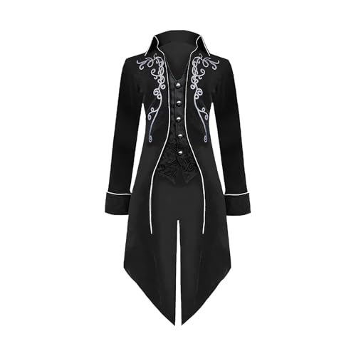 YORDET Herren Mittelalter Steampunk Frack Jacke Gothic Mantel viktorianische Hof Stickerei Mantel Renaissance Retro Party Vampir Cosplay Kostüme für Erwachsene (Schwarz, 3XL) von YORDET