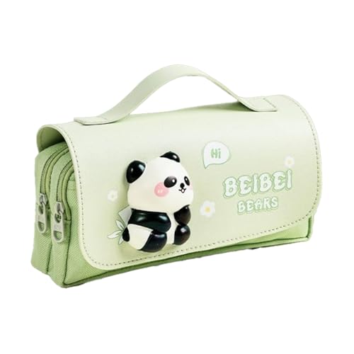 YORISMAL Cute Panda Green Unzipped Pencil Case, große Kapazität hohe Farbe Panda Schreibwaren Fall, Student Schreibwaren Bleistift Fall von YORISMAL