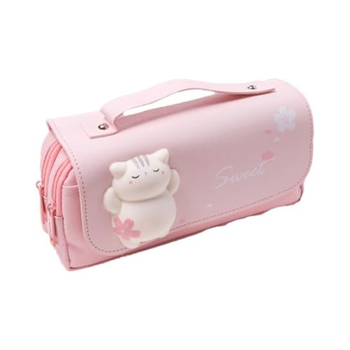 YORISMAL Rosa Katze Stress Relief Pencil Case, Zip Pencil Case, große Kapazität hohe Qualität Katze Briefpapier Box, Student Schreibwaren Bleistift Fall von YORISMAL