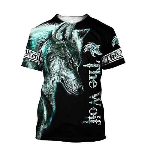 3D Drucken Männer Viking Tattoo T-Shirt, Nordic Cosplay Kurzarm Sommer Cooles Freizeithemd,Viking fenris,4XL von YOROOW-OUTDOOR