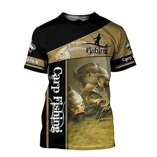 Barschfischen 3D-Druck T-Shirt Herren Jagd Sommer Casual Kurzarmhemd,Carp Fishing,XL von YOROOW-OUTDOOR