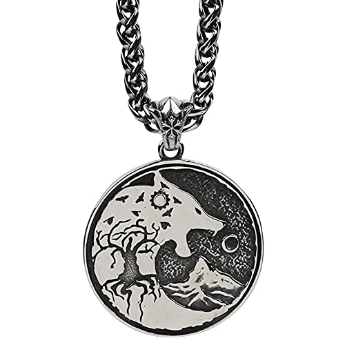 Herren Edelstahl Viking Fenrir Wolf Anhänger Halskette Nordischer Amulett Schmuck,Fenrir wolf von YOROOW-OUTDOOR