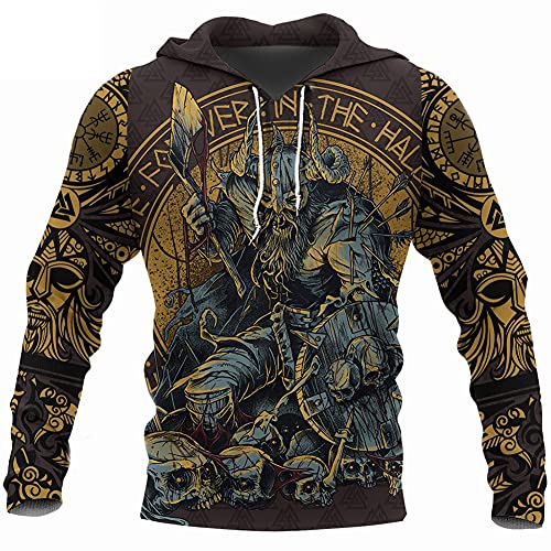 YOROOW-OUTDOOR 3D Odin Wikinger Tattoo Herren Hoodie, Herbst Casual Langarm-Sweatshirt Nordischen Mythologie Pullover Cosplay Jacke,Axe Hoodie,L von YOROOW-OUTDOOR