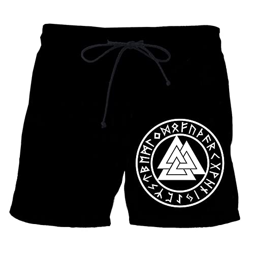 YOROOW-OUTDOOR 3D Viking Beach Shorts für Männer, Sommer Nordic Print Schnelltrocknende Shorts Junge Badehose Mit Taschen,Valknut Rune,XL von YOROOW-OUTDOOR