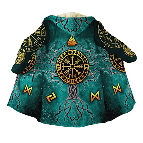 YOROOW-OUTDOOR Herren Wikinger Yggdrasil Web of Wyrd Tattoo Kapuzenmantel, 3D Gedruckter Valknut Winter Kaschmirmantel Cosplay Nordische Kleidung Dicke Warme Jacke,Helm of awe,L von YOROOW-OUTDOOR