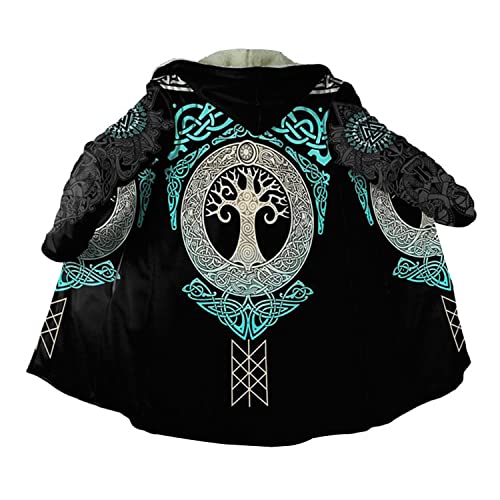 YOROOW-OUTDOOR Herren Wikinger Yggdrasil Web of Wyrd Tattoo Kapuzenmantel, 3D Gedruckter Valknut Winter Kaschmirmantel Cosplay Nordische Kleidung Dicke Warme Jacke,Yggdrasil,XXL von YOROOW-OUTDOOR