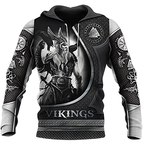 YOROOW-OUTDOOR Männer Odin Wikinger Krieger Bedrucktes Sweatshirt, Nordischer Gott Retro Tattoo Hoodie Unisex Langarmpullover Freizeitjacke,Odin Hoodie,5XL von YOROOW-OUTDOOR