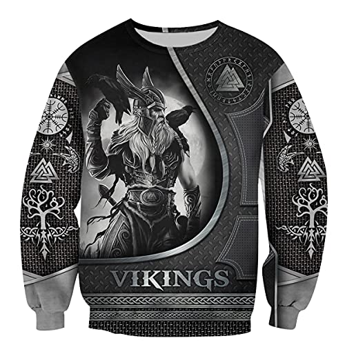 YOROOW-OUTDOOR Männer Odin Wikinger Krieger Bedrucktes Sweatshirt, Nordischer Gott Retro Tattoo Hoodie Unisex Langarmpullover Freizeitjacke,Odin Sweatshirt,L von YOROOW-OUTDOOR