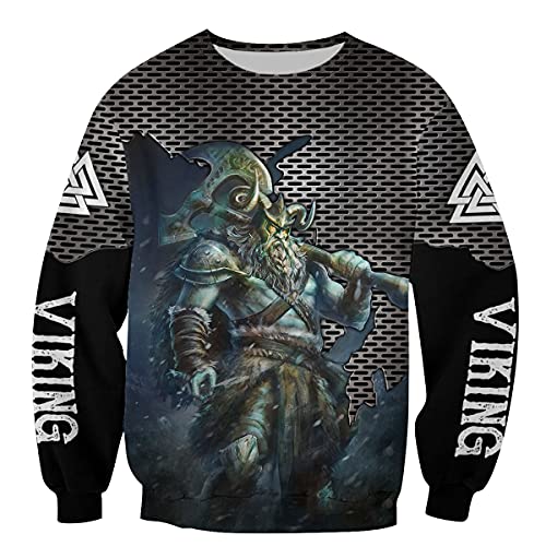 YOROOW-OUTDOOR Männer Odin Wikinger Krieger Bedrucktes Sweatshirt, Nordischer Gott Retro Tattoo Hoodie Unisex Langarmpullover Freizeitjacke,Viking god Sweatshirt,L von YOROOW-OUTDOOR