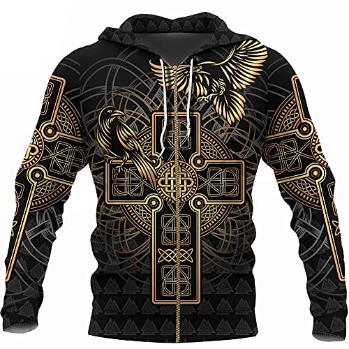 YOROOW-OUTDOOR Männer Wikinger Tattoo Beschichtung Pullover Nordeuropäische Zeichnung Lange Semato Pullover Herbst Freizeit Opera Rolle Spieljacke,Cross Zip Hoodie,XXL von YOROOW-OUTDOOR