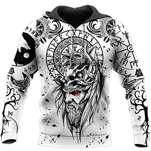 YOROOW-OUTDOOR Odin Raven Langarm Sweatshirt 3D Druck Herren Wikinger Tattoo Hoodie Oversized Pullover Retro Nordic Jacke,Odin Hoodie,4XL von YOROOW-OUTDOOR