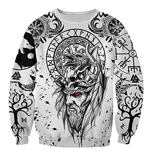 YOROOW-OUTDOOR Odin Raven Langarm Sweatshirt 3D Druck Herren Wikinger Tattoo Hoodie Oversized Pullover Retro Nordic Jacke,Odin Sweatshirt,3XL von YOROOW-OUTDOOR