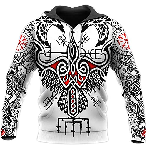 YOROOW-OUTDOOR Odin Raven Langarm Sweatshirt 3D Druck Herren Wikinger Tattoo Hoodie Oversized Pullover Retro Nordic Jacke,Raven Hoodie,M von YOROOW-OUTDOOR