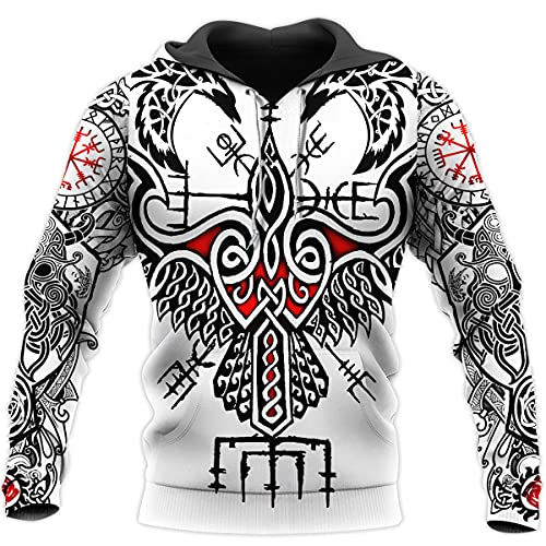 YOROOW-OUTDOOR Odin Raven Langarm Sweatshirt 3D Druck Herren Wikinger Tattoo Hoodie Oversized Pullover Retro Nordic Jacke,Raven Hoodie,XL von YOROOW-OUTDOOR