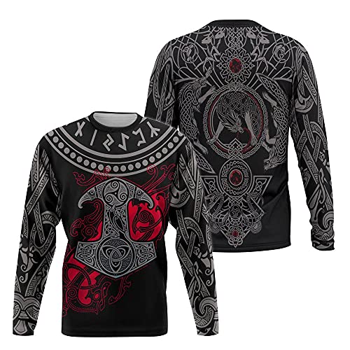 YOROOW-OUTDOOR Odin Thor Hammer Tattoo Hoodie für Männer, 3D Gedruckter Wikinger Langarm Hoodie Lässige Pullover Street Jacke,Sweatshirt,5XL von YOROOW-OUTDOOR