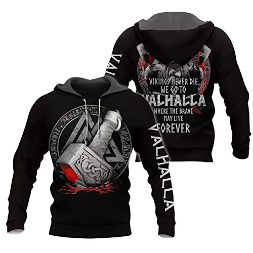 YOROOW-OUTDOOR Odin Thor Hammer Wikinger Tattoo Herren Sweatshirt, Walhalla Langarm Hoodie Lässige Pulloverjacke für Herbst,Hoodie,3XL (1221SUNY) von YOROOW-OUTDOOR