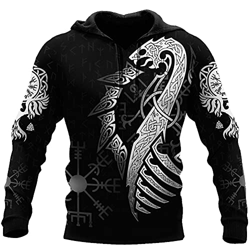 YOROOW-OUTDOOR Viking Odin Tattoo Hoodie für Herren 3D-Druck Herbst Casual Pullover Mit Großer Tasche Cosplay Jacke, US Grösse,Dragon Hoodie,M von YOROOW-OUTDOOR