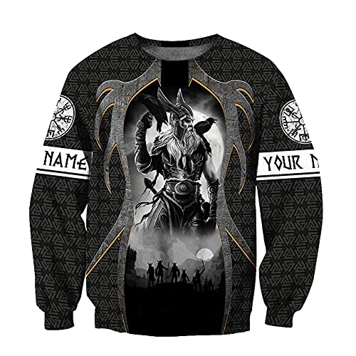 YOROOW-OUTDOOR Viking Odin Tattoo Hoodie für Herren 3D-Druck Herbst Casual Pullover Mit Großer Tasche Cosplay Jacke, US Grösse,Odin Sweatshirt,XL von YOROOW-OUTDOOR