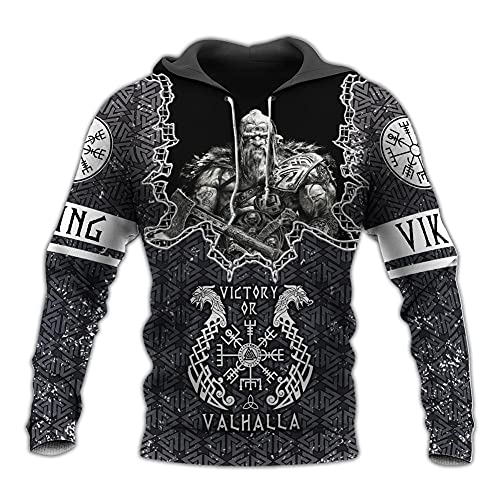 YOROOW-OUTDOOR Wikinger Odin Tattoo Langarm Sweatshirt für Herren, Nordische Mythologie Amulett Hoodie mit Print Lässige Pullover Retro Street Jacke,Hoodie,L von YOROOW-OUTDOOR