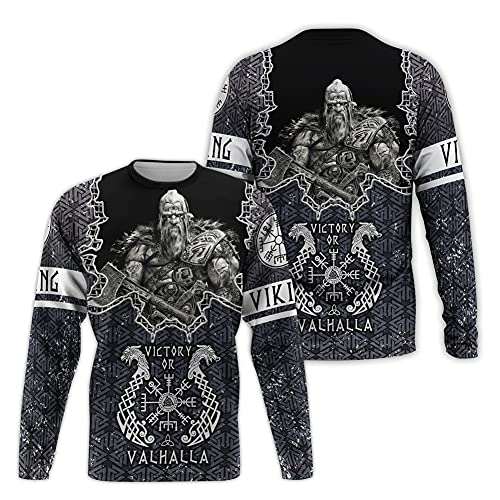 YOROOW-OUTDOOR Wikinger Odin Tattoo Langarm Sweatshirt für Herren, Nordische Mythologie Amulett Hoodie mit Print Lässige Pullover Retro Street Jacke,Sweatshirt,3XL von YOROOW-OUTDOOR