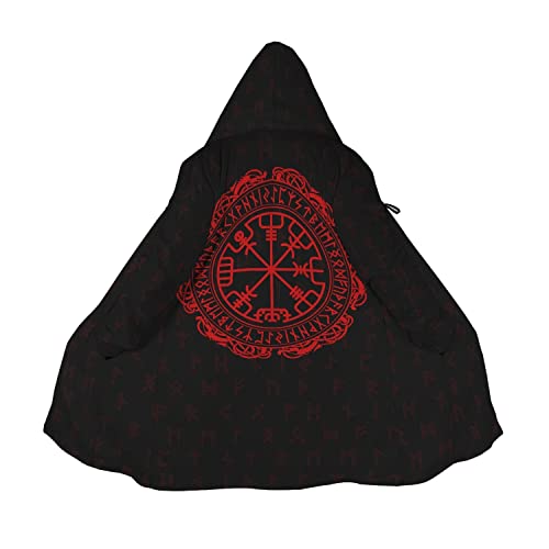 YOROOW-OUTDOOR Wikinger Tattoo Helm der Ehrfurcht Kapuzenumhang für Herren, 3D Gedruckter Mantel aus Kaschmirimitat Nordic Bekleidung Winter Freizeitmantel Wärme Parka Jacke,Rot,M von YOROOW-OUTDOOR