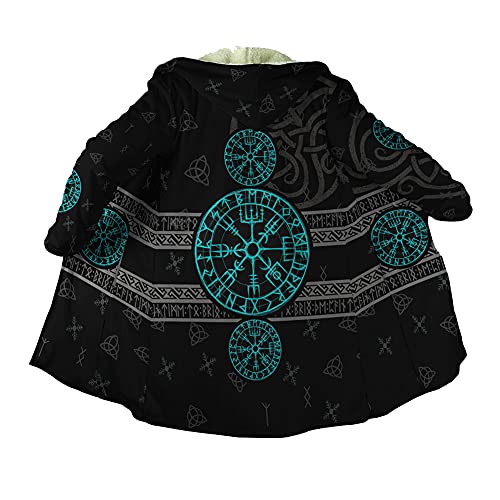 YOROOW-OUTDOOR Wikinger Tattoo Kapuzenmantel für Herren, Nordischen Mythologie Umhang aus Kaschmir Imitat Warme Winter Parka Jacke,Helm of awe,4XL von YOROOW-OUTDOOR