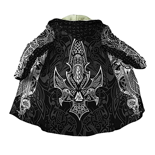 YOROOW-OUTDOOR Wikinger Tattoo Kapuzenmantel für Herren, Nordischen Mythologie Umhang aus Kaschmir Imitat Warme Winter Parka Jacke,Odin,M von YOROOW-OUTDOOR