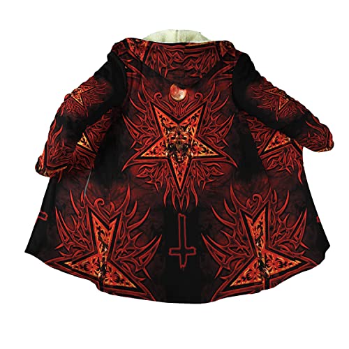 YOROOW-OUTDOOR Ziege Satan Tattoo Herren Umhang mit Kapuze, Wintermantel mit Kaschmir Imitat 3D-Druck Mittellange Jacke Heidnisches Kostüm,Star,5XL von YOROOW-OUTDOOR