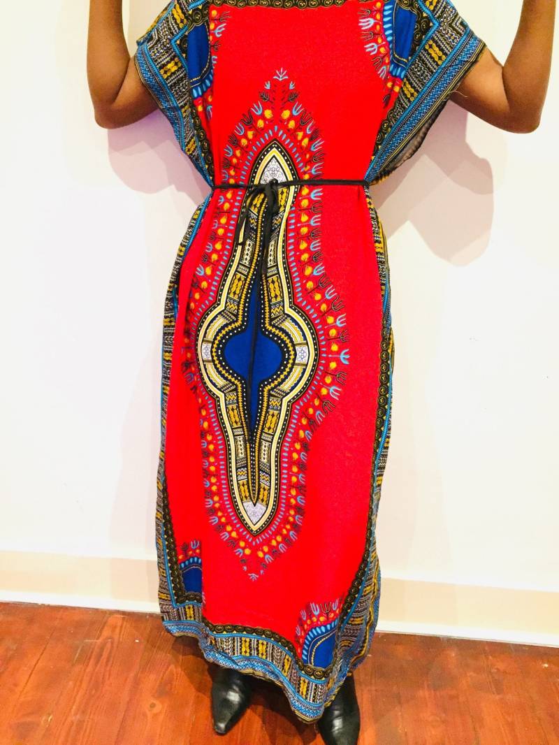 Rotes Dashiki Kleid/Roter Kaftan Kleid/Rotes Kimonokleid/Langes Kleid Von Angelena Dashiki/Rotes Aus 100% Baumwolle von YORUBATIK