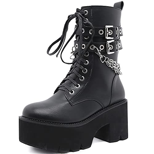 YORWOR Damen Mode Gothic Plateau Stiefeletten Hoher Absatz Wasserdichte Schnüren Kampfstiefel 260 YORWOR Damen Mode Gothic Plateau Stiefeletten Hoher Absatz Wasserdichte Schnüren Kampfstiefel 260 von YORWOR