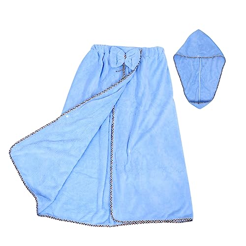YOSADIER 2 Stück Baderock Duschhaube Bademantel badenantel damenbademäntel duschtuch set strand wickeltuch handtücher strand Haushaltsbadetuch Badetuch für Mädchen Korallenvlies Blue von YOSADIER