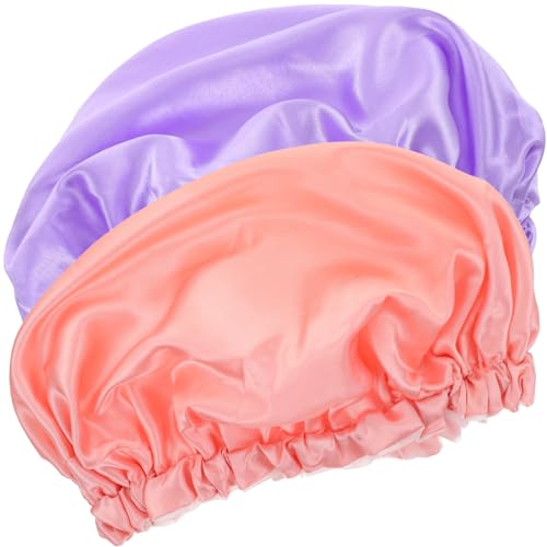 YOSADIER Satin Haarhaube 2 Stück Doppellagige Duschhaube für Damen Atmungsaktive Schlafhaube Schützt Lockige Haare für Bad und Schlaf von YOSADIER