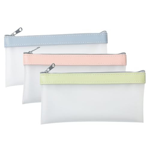 YOSADIER 3stücke Große Transparente Stiftetaschen Langlebige Und Leichte Schreibwaren-Organizer Für Schule Büro Und Reisen Mintgrün Blassrosa Neblig von YOSADIER