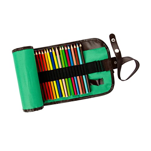 YOSADIER Federmäppchen Aus Segeltuch Mit Fächern Wickeletui Für Buntstifte Aufbewahrungstasche Zum Zusammenrollen Grün von YOSADIER