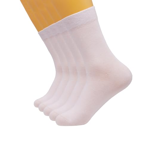 YOSENDE Herren Crew Socken 5 Paar Baumwolle Atmungsaktiv Komfortabel Business Freizeit Größe 39-44 Weiß von YOSENDE