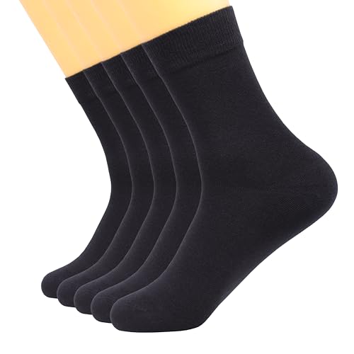 YOSENDE Herren Crew Socken 5 Paar Baumwolle Atmungsaktiv Komfortabel Business Freizeit Größe 39-44 Schwarz von YOSENDE