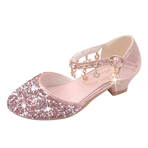 YOSICIL Ballerinas Mädchen Schuhe Elegante Festliche Heeled Mädchen Frühling Pailletten Stern-Anhänger Sandalen Prinzessin Schuhe für die Hochzeit Feste,Rosa,28 EU von YOSICIL