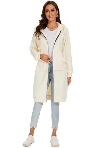 YOSICIL Damen Herbst Winter Outing Stil Frauen Warm Reißverschluss Öffnen Clubbing Dating Elegante Hoodies Sweatshirt Langen Mantel Jacke Tops Outwear Hoodie Outwear Kapuzenpullover,Khaki,2XL von YOSICIL