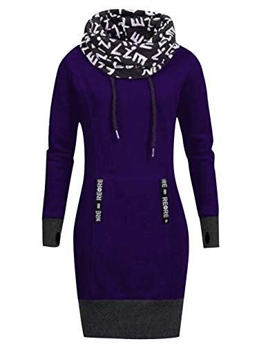 YOSICIL Damen Hoodie Kleid Lang Kapuzenpullover Kapuzenkleid Lange Hoodies mit Hohem Kragen Langarm Sweatshirt Tops Herbst Winter Longpullover Oberteile Damen Kleider Outwear Jumper Oversize bis 6XL von YOSICIL