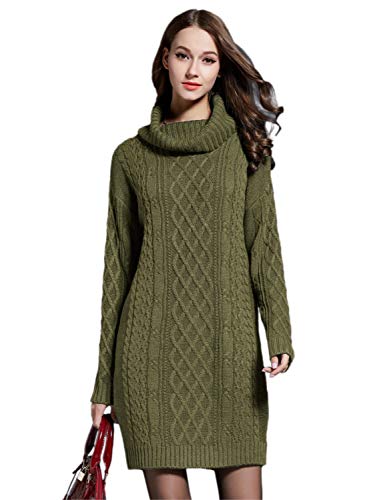 YOSICIL Damen Strickkleid Langarm mit Muster Pullikleid Rollkragen Kurz Kleid Langen Ärmeln Elegant Figurbetontes Pulloverkleid Herbst Winter von YOSICIL