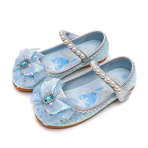 YOSICIL ELSA Prinzessin Schuhe Mädchen Kinder Sandalen Glitter für Verkleidung Cosplay Geburtstagsparty Weihnachten Karneval Halloween,Blau 24 von YOSICIL