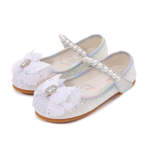 YOSICIL ELSA Prinzessin Schuhe Mädchen Kinder Sandalen Glitter für Verkleidung Cosplay Geburtstagsparty Weihnachten Karneval Halloween,Silber 23 von YOSICIL