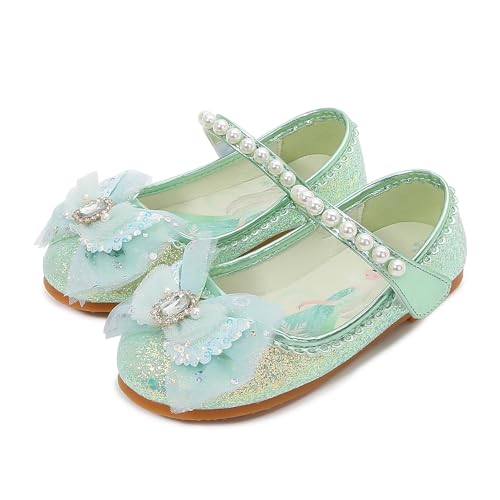 YOSICIL ELSA Prinzessin Schuhe Mädchen Kinder Sandalen Glitter für Verkleidung Cosplay Geburtstagsparty Weihnachten Karneval Rollenspiele Halloween, Grün，32 von YOSICIL