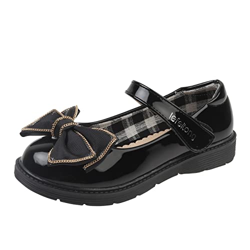 YOSICIL Kinder Mädchen Schuhe Mary Jane Schuhe mit Schleifen Prinzessinnenschuhe Ballerina Lederschuhe Pumps Sandalen für Geburtstag Weihnachten Geschenk Fest Halloween Partys, Schwarz, 32 von YOSICIL